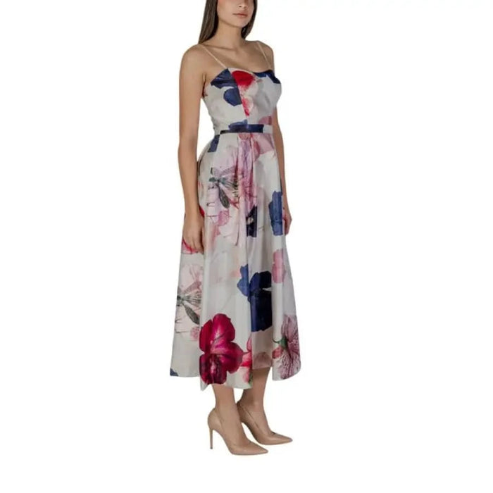 Rinascimento Floral Pink Dress for Women featuring a vibrant floral print midi design