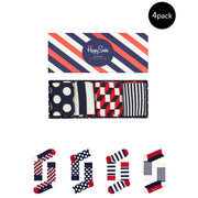 Four pairs of patterned socks arranged in a gift box for the Assorted Patterned Socks Gift Box product