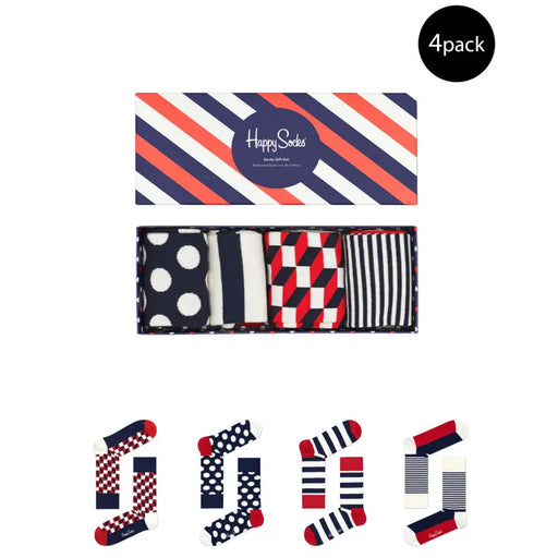 Four pairs of patterned socks arranged in a gift box for the Assorted Patterned Socks Gift Box product