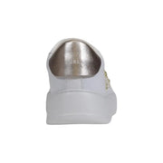 Furla women’s white leather and polyurethane sneaker with metallic silver heel tab and gold bead side detailing