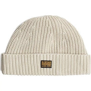 Bonnet G-Star pour homme, en maille côtelée beige, avec revers et étiquette G-Star Originals, vue de face