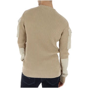 Pull long en maille beige en coton pour homme G-Star, à texture côtelée et empiècements crème aux épaules et aux poignets.