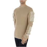 Pull long en maille beige en coton pour homme G-Star, à texture côtelée et empiècements écru sur les manches.