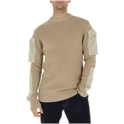 Pull long en maille beige en coton pour homme G-Star, à texture côtelée et empiècements écru sur les manches.