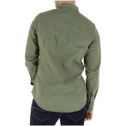 G-star men olive green long-sleeved button-up shirt with classic collar and subtle stitching details