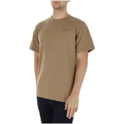 T-shirt G-Star homme beige à manches courtes en maille côtelée t-shirt avec col rond et logo noir en coton biologique