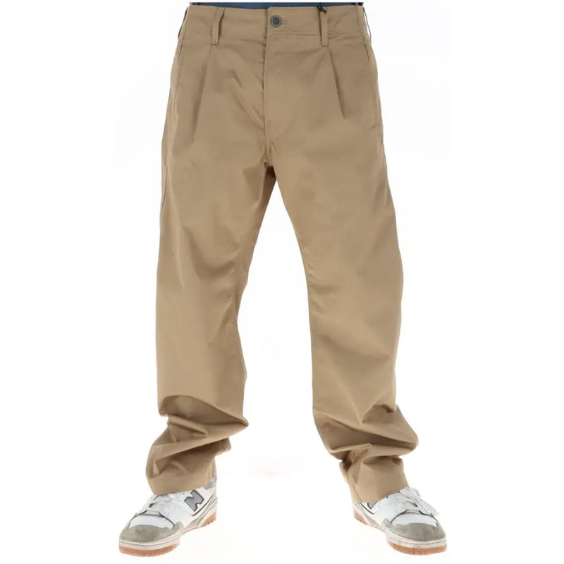 Pantalon chino G-Star pour homme, en coton kaki, coupe droite et plis sur le devant, idéal pour le printemps et l'été.
