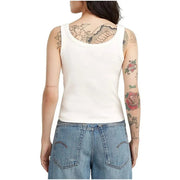 Débardeur en coton côtelé blanc top vue de face d'un modèle à col rond et sans manches de la collection femme G-Star