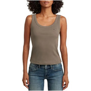 Débardeur G-Star pour femme, vert olive, en coton côtelé. top avec une encolure arrondie et un logo discret sur la poitrine gauche