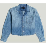 Blazer G-Star pour femme en coton bleu clair, avec col classique et poche poitrine.