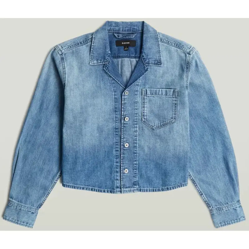 Blazer G-Star pour femme en coton bleu clair, avec col classique et poche poitrine.