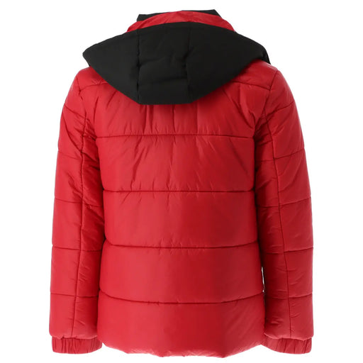 Doudoune rouge matelassée en polyester avec capuche noire de la marque Gaelle Paris pour homme, modèle GBU2520, fermeture éclair