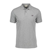 Polo homme Gant gris chiné en coton stretch, col classique, manches courtes et logo brodé sur la poitrine