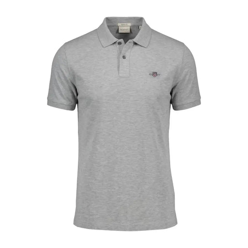 Polo homme Gant gris chiné en coton stretch, col classique, manches courtes et logo brodé sur la poitrine