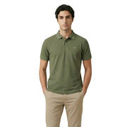 Polo homme Gant vert olive en coton stretch à manches courtes et logo discret brodé sur la poitrine gauche