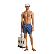 Gant men swimwear blue swim trunks with white drawstring and elastic waistband for comfortable beachwear