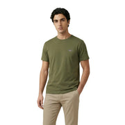 Gant men short sleeve cotton t shirt in olive green with crew neck and small embroidered logo on left chest