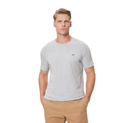 Light gray heathered Gant men t shirt with round neck short sleeves cotton 100 and small embroidered chest logo