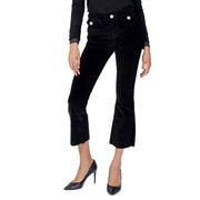 Pantalon évasé en velours noir avec boutons dorés à la taille, par Gaudi Jeans, pantalon en coton noir pour femme 221BD25010