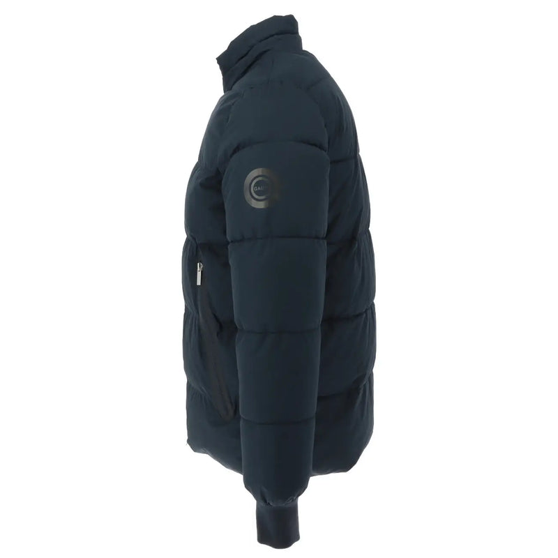Gaudì men’s dark navy puffer jacket with quilted panels zip pockets and circular logo patch on left sleeve