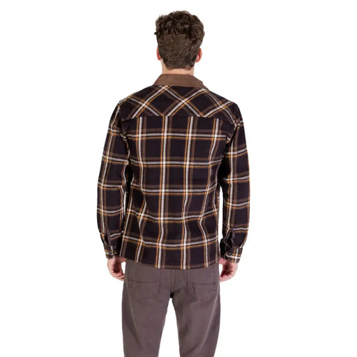 Men’s dark brown plaid cotton long sleeve shirt with brown collar for Gianni Lupo