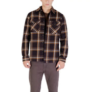 Men’s Gianni Lupo brown checked cotton long sleeve flannel shirt with corduroy collar