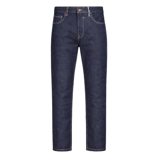 Gianni Lupo Jean carotte pour homme, bleu indigo foncé, surpiqûres claires contrastantes et coupe cinq poches, vue de face