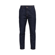Gianni Lupo Jean Jonas pour homme en denim indigo foncé, coupe slim et surpiqûres discrètes (vue de face)