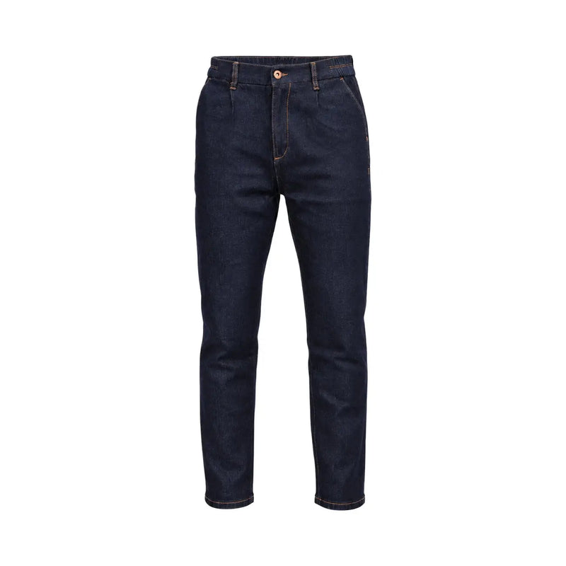 Gianni Lupo Jean Jonas pour homme en denim indigo foncé, coupe slim et surpiqûres discrètes (vue de face)