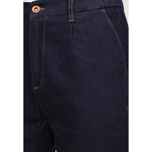 Gianni Lupo Jean Jonas pour homme en denim bleu foncé avec surpiqûres beiges et bouton cuivré, vue de face