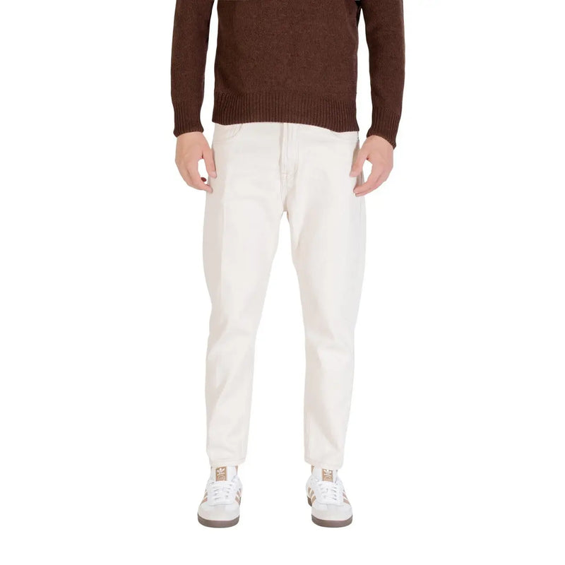 Gianni Lupo Jean slim en coton crème pour homme, coupe moderne, vue de face