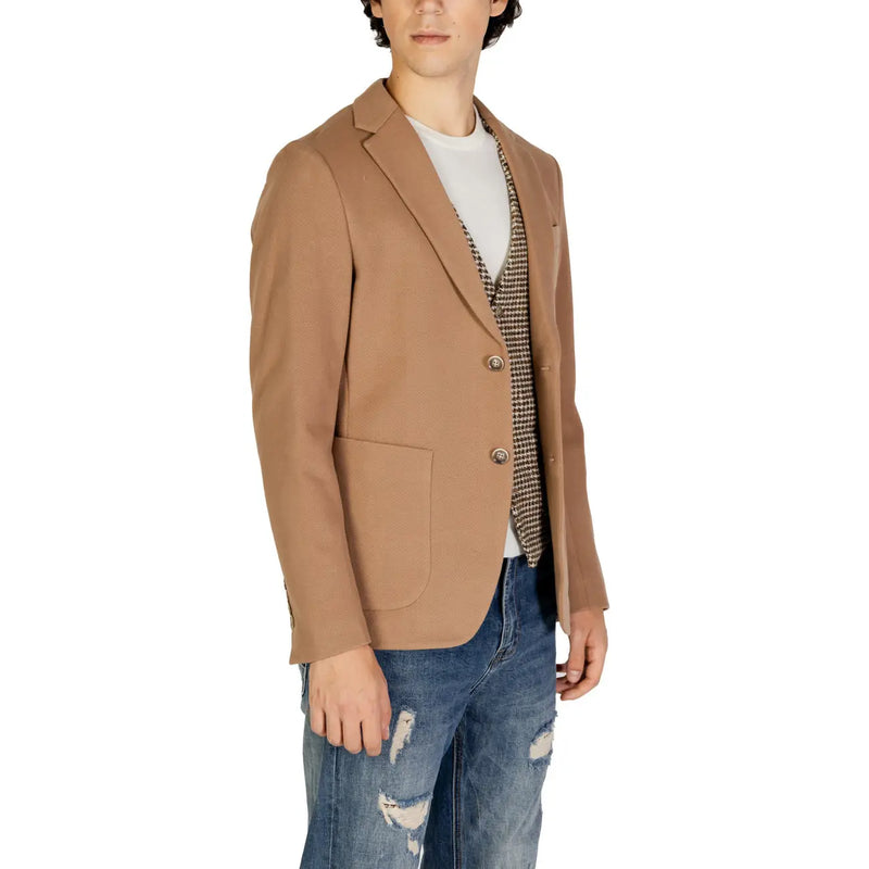Tan wool Gianni Lupo men beige cotton blazer with notched lapels and two front buttons long sleeve GL015BD-F24