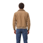Gianni Lupo Blouson aviateur beige pour homme en similicuir, doublure en peau lainée beige et poignets côtelés, coupe classique.