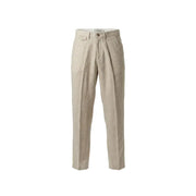 Gianni Lupo Pantalon en lin beige pour homme, coupe chino plissée, fermeture à boutons et passants de ceinture, idéal pour le printemps et l'été.
