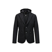 Gianni Lupo Blazer à capuche en maille noire pour homme, au design élégant et à la texture subtile.
