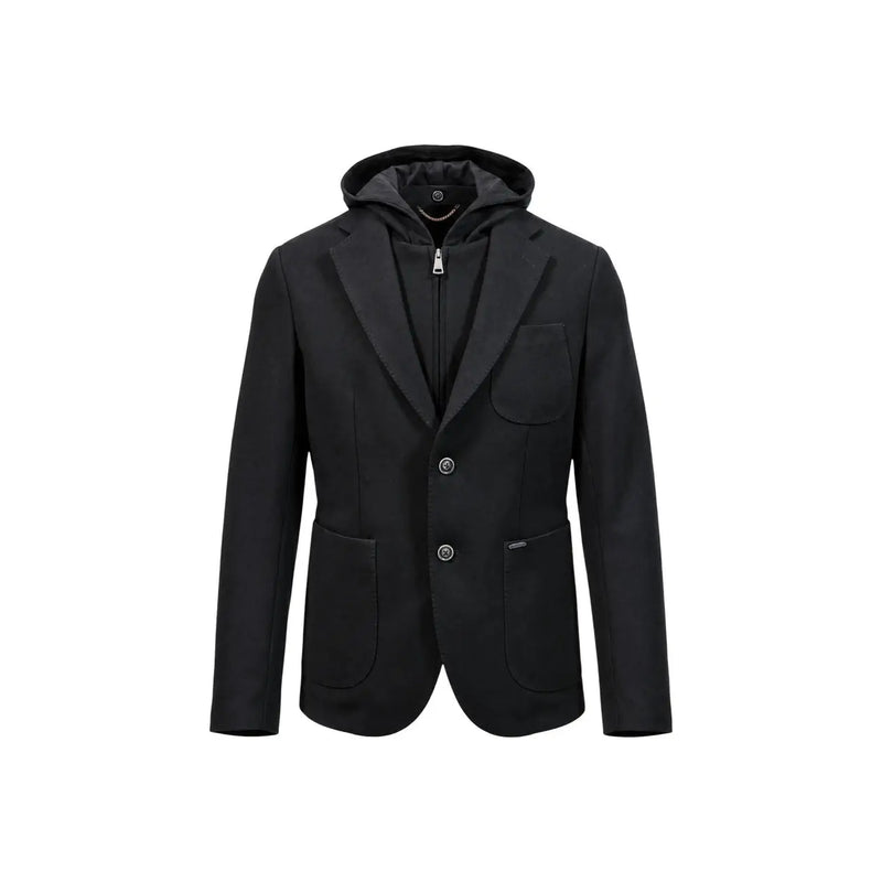 Gianni Lupo Blazer à capuche en maille noire pour homme, au design élégant et à la texture subtile.
