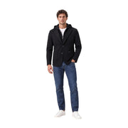 Gianni lupo Blazer noir en maille pour homme, à capuche zippée, au design moderne et épuré, orné de boutons discrets.