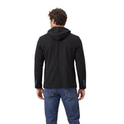 Gianni Lupo Blazer noir en maille pour homme, veste à capuche zippée, coupe ajustée et élégante, poignets boutonnés discrets.