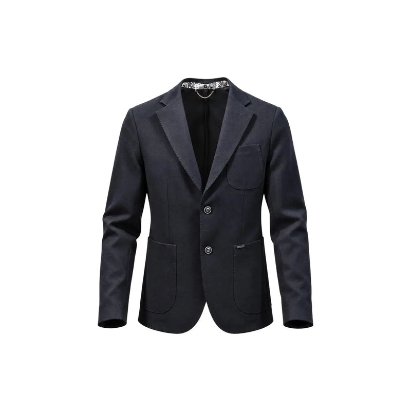 hommes noirs Gianni Lupo Blazer en maille noire à la texture subtile, deux boutons sur le devant et doublure intérieure à motifs