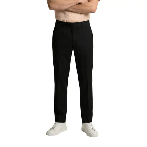 Tailleur noir Gianni Lupo Pantalon pour homme en polyester viscose, coupe droite élégante et plis discrets