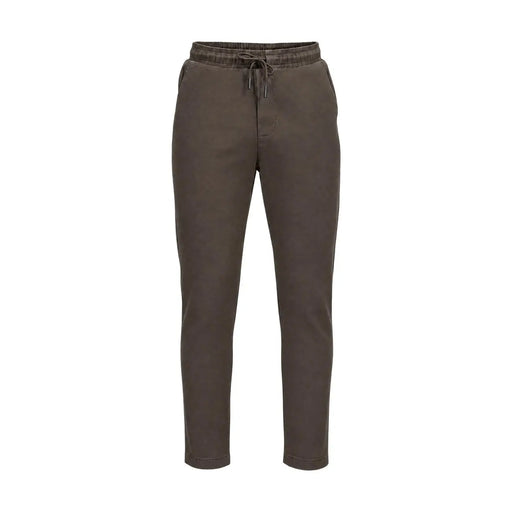 Gianni Lupo Pantalon de jogging pour homme en coton stretch marron, avec ceinture élastique et cordon de serrage vert olive foncé.