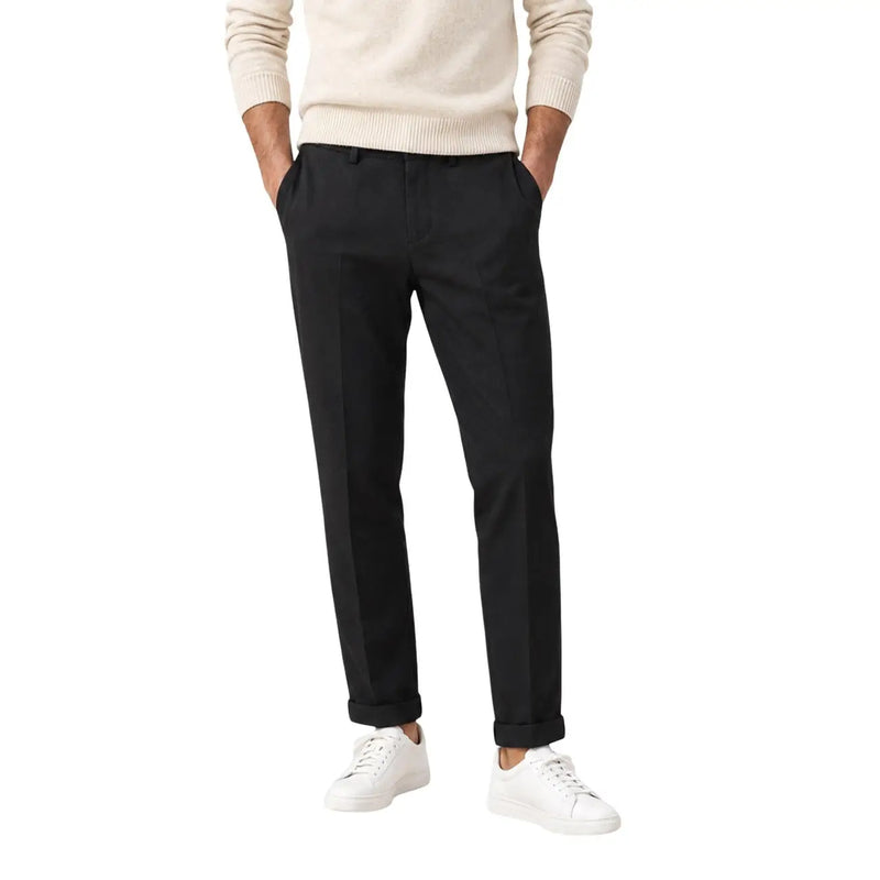 Pantalon noir slim fit à revers pour homme, en polyester. Gianni Lupo vêtements décontractés