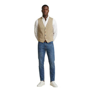 Gianni lupo Gilet homme beige en coton stretch, sans manches, à boutons, porté sur une chemise blanche (vue de face)