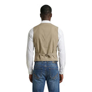 Gilet beige en coton stretch taillé par gianni lupo avec détail de ceinture à la taille pour hommes