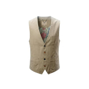 Gianni Lupo Gilet homme beige en coton stretch avec doublure à motifs floraux et boutons en bois