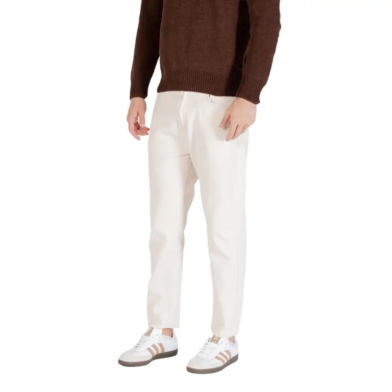 Coupe ajustée couleur crème gianni lupo Jean pour homme en denim de coton blanc avec des surpiqûres discrètes et une coupe moderne
