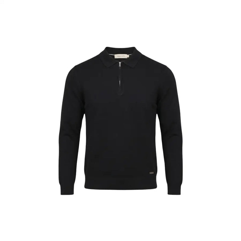 Chemise noire à manches longues Gianni Lupo Polo homme en maille avec fermeture éclair à mi-hauteur et poignets côtelés en viscose