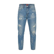 Gianni Lupo Jean en denim bleu clair pour homme, avec détails déchirés et usés sur les cuisses et les genoux, modèle GL6517Q