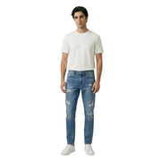 Gianni Lupo Jean en denim bleu clair délavé pour homme, coupe classique cinq poches et effet usé.