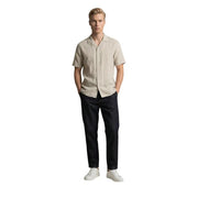Beige short-sleeved linen men shirt with collar and button-front by Gianni Lupo perfect for casual wear